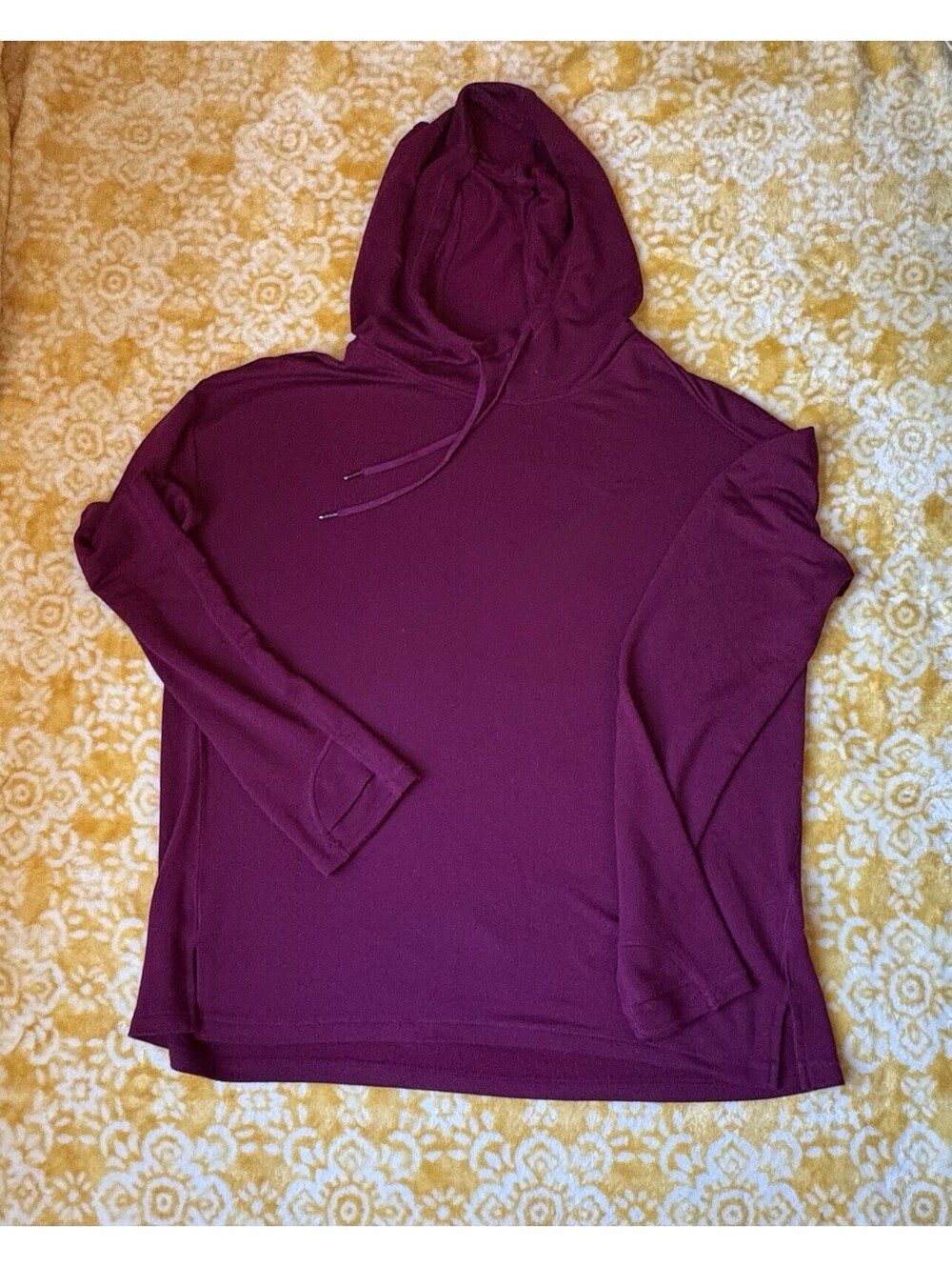 Athletic Works Pullover Hoodie L 12-14 Plum Burgundy Thumb Holes